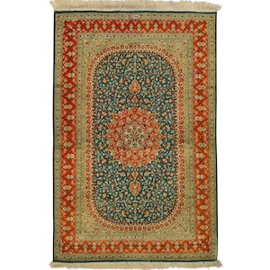 Fine Hand-knotted Persian Silk Qom/Qum Rug (SIGNED)