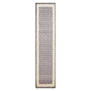 Fine Hand-knotted Black & Cream Runner 76cm x 307cm