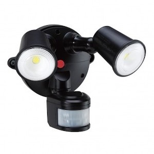 LED Spotlight 2 x 10W Tricolour with Motion Sensor (Black) Security Lighting