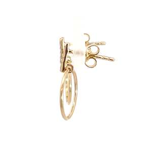 9ct Yellow Gold Diamond Circle Drop Earrings