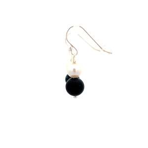 Sterling Silver Onyx and Pearl Drop Earrings