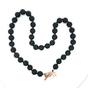 Rose Gold Plated Black Onyx Fob Necklace