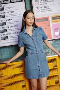 DENIM RIDER MINI DRESS BLUE WASH