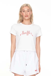 Womens T Shirts: BABY TEE/BELLE WHITE