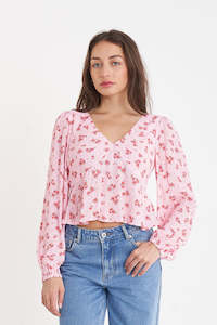 LA ROSA CLEO LS TOP BLUSH FLORAL