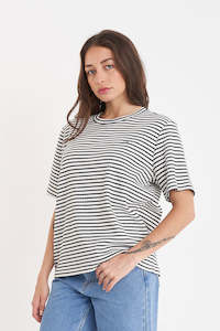 Womens T Shirts: ALFIE STRIPE CLASSIC TEE CHALK/BLACK