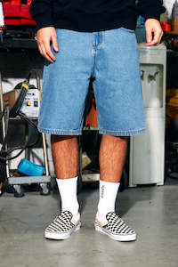 Mens Shorts: DENIM BOX SHORT MID WASH