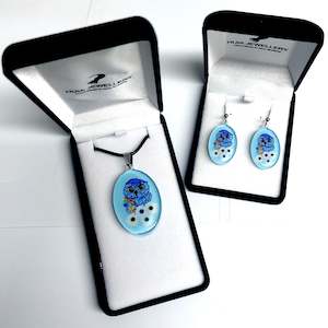 Blue Owl Pendant & Earring Set