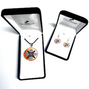 Jewellery: Orange Round Ornament Pendant & Earring Set