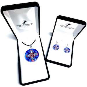 Blue Round Ornament Pendant & Earring Set