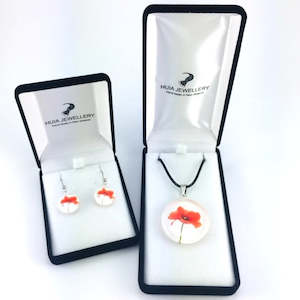 White Poppy Pendant & Earring Set