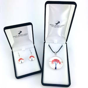 White New Zealand Pohutukawa Tree Pendant & Earring Set