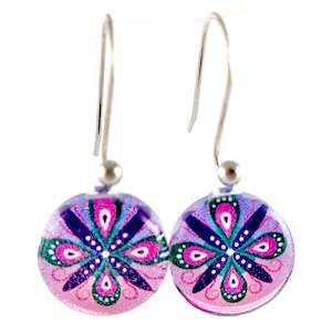 Purple Round Ornament Earrings