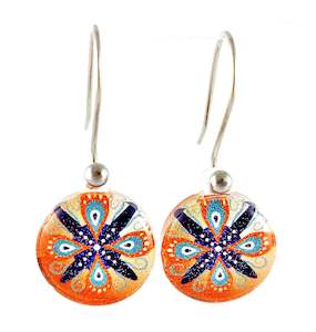 Orange Round Ornament Earrings