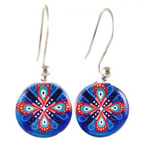 Jewellery: Blue Round Ornament Earrings