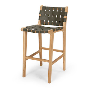 Furniture: Indo Woven Highback Barstool - Olive