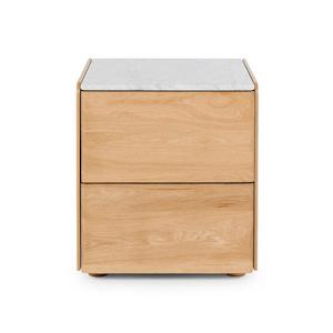 Cube Natural Oak Bedside Table - Carrara Marble Top