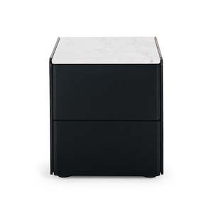 Cube Black Oak Bedside Table - Carrara Marble Top