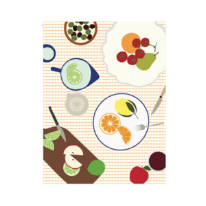 Father Rabbit Tea Towel - Fruit on Plates