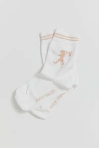 Karen Walker Eyewear: Runaway Girl Ankle  Socks-White/Light Pink