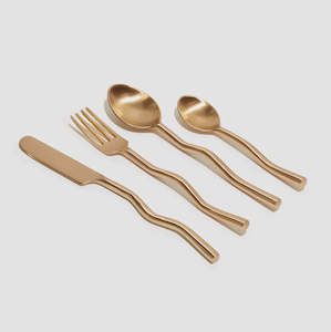 Kitchen: Wave Cutlery Matte Brass 4 Piece