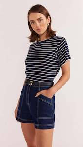 Coco Stripe Knit Tee | Navy/White