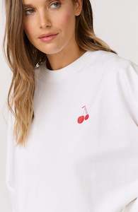 Ada Slim Sweater |  White/Cherry