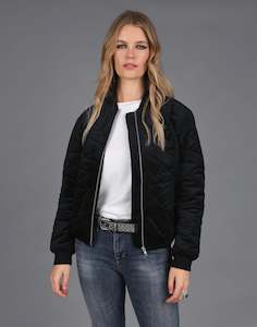 Quilted Velvet Bomber | Black