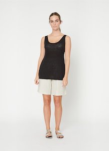 Linen Singlet Top | Black