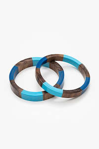 Wooden and Resin Bangle Set | Blue