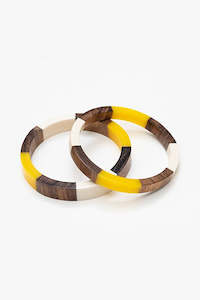 Wooden and Resin Bangle Set | Yellow