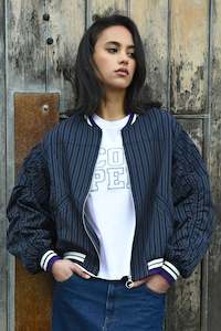 Crop Up Jacket | Navy Pinstripe