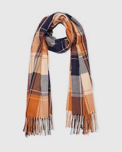 Glasgow Tan Navy Check Scarf