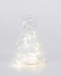 Homewares: Clear Glass Angel /White Stars & Dots