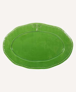 Dragonfly Stoneware Green Oval Platter Large