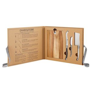 Card Board Book Set Acacia Wood Cheese Board with knives