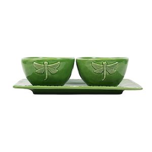 Homewares: Dragonfly Stoneware Green Condiment Set