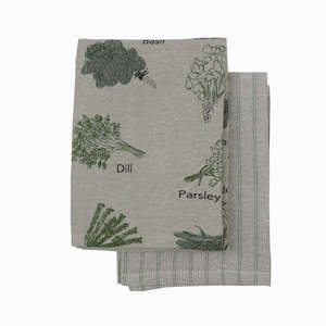 Herb Tea Towel Set of 2 Olive