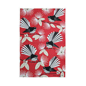 Tea Towel Flirting Fantail Red