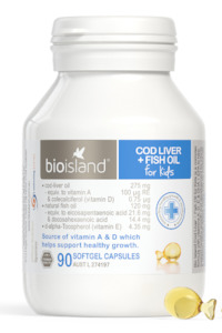 BioIsland Cod Liver + Fish Oil for Kids Capsules 90