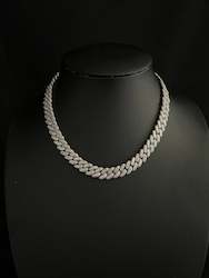 Jewellery: 12MM LA Cuban Baguette Chain - White Gold