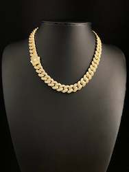 Jewellery: 12MM Iced Cuban Chain - Gold