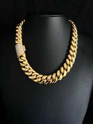 18mm Iced Box Clasp Cuban Chain Gold