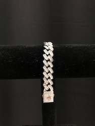 12MM Cuban Baguette Bracelet - White Gold