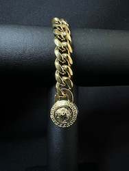 Jewellery: 12mm Lion Clasp Cuban bracelet - Gold