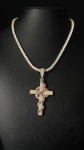 Snake Design Iced Out Cross Pendant with  – Premium Gold Chain Set