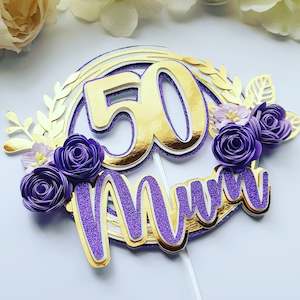 Personalized Layer 3D  Purple and Gold Cake Topper