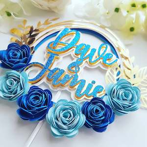 Personalized Layer 3D  Blue and Gold Cake Topper