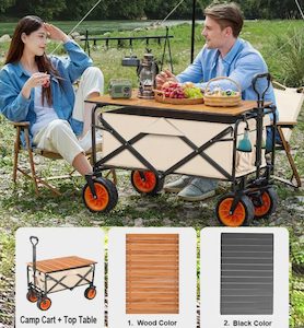 Foldable Beach Wagon with big wheels and Top Table