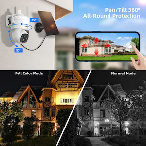 Wireless Camera Outdoor, Solar WiFi Battery Power Security Camera PTZ